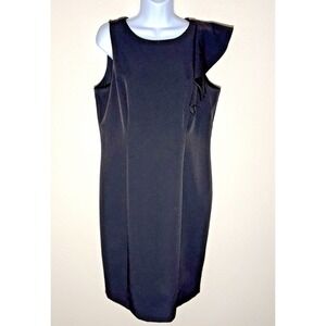 WHBM Black Sleeveless Sheath Dress‎ Ruffle Detail Career Cocktail Party Size 14
